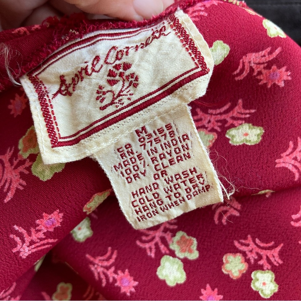 Vintage Y2K Red Short Sleeve Hooded Drawstring Floral Button Up Y2K Maxi Dress M - Picture 13 of 13